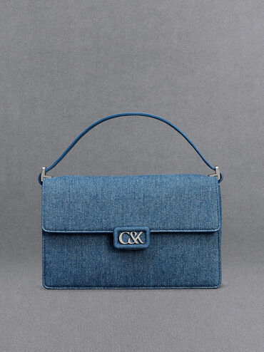 Denim Shoulder Bag, Blue, hi-res