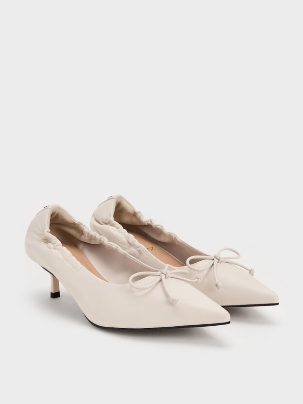 Leather Ruched Pointed Kitten Heels, Chalk, hi-res