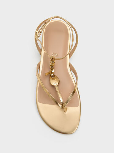 Adema Metallic Leather Strappy Thong Sandals, Gold, hi-res