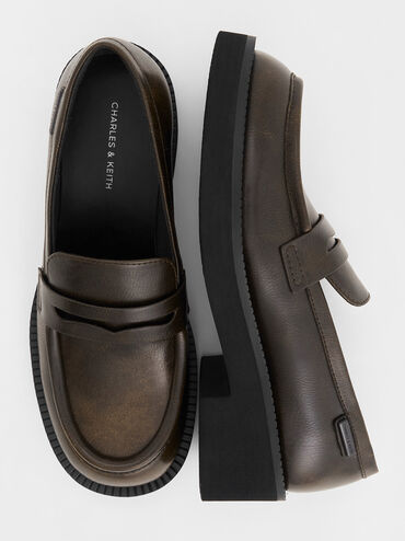 Chunky-Sole Penny Loafers, Dark Brown, hi-res
