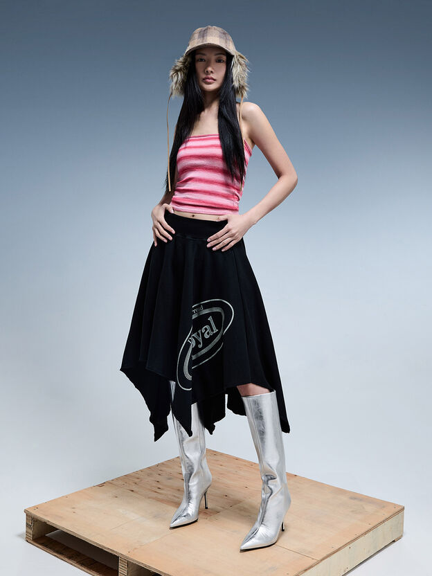 Metallic Pointed Stiletto Knee-High Boots, Silver, hi-res