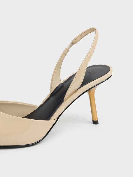 Pointed Slant-Heel Slingback Pumps, Beige, hi-res