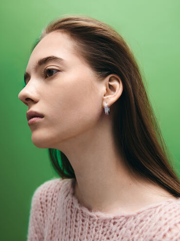 Maeve Crystal-Embellished Hoop Earrings, Silver, hi-res