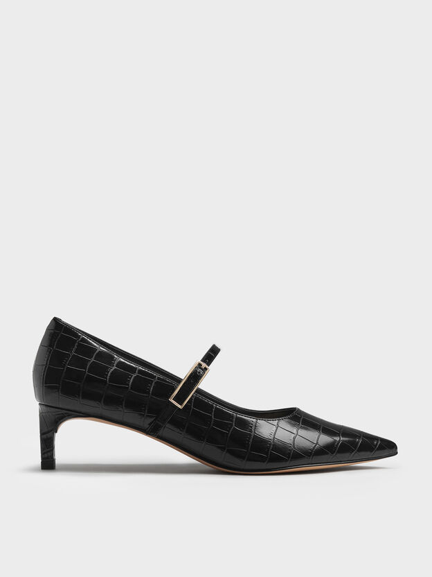 Luciana Croc-Effect Mary Jane Pumps, Animal Print Black, hi-res