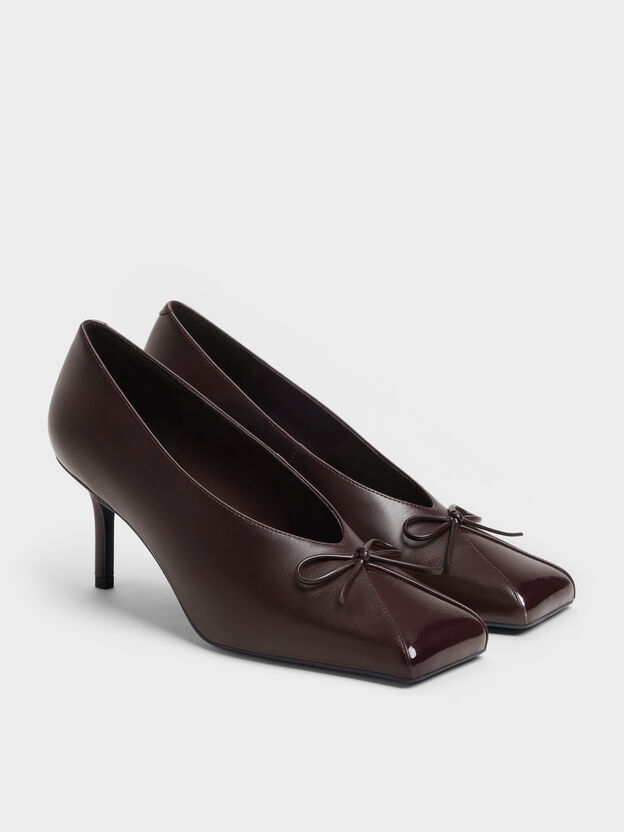 Contrast-Panel Bow Pumps, Dark Brown, hi-res