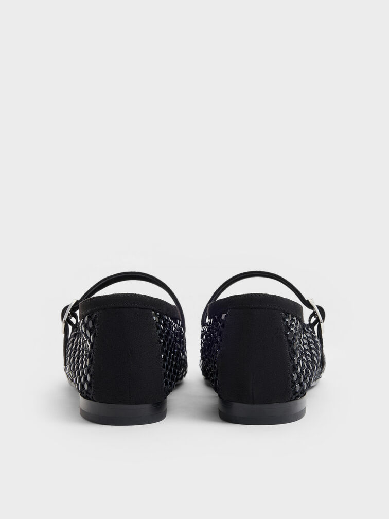 Maggie Mesh Crystal Mary Janes, Black Textured, hi-res