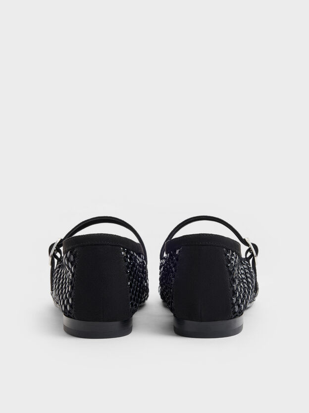 Maggie Mesh Crystal Mary Janes, Black Textured, hi-res