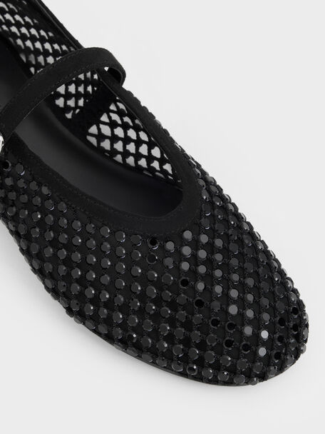 Maggie Mesh Crystal Mary Janes, Black Textured, hi-res