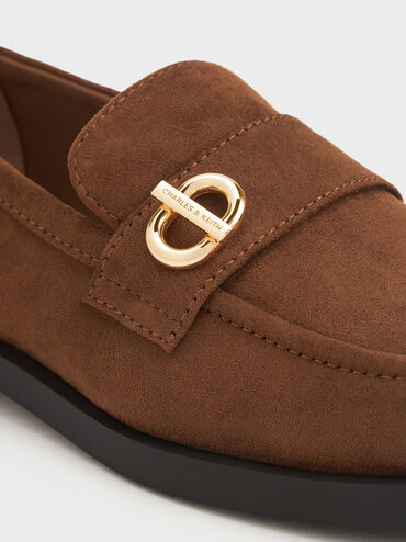Marley Faux Suede Metallic-Accent Loafers, Cognac, hi-res