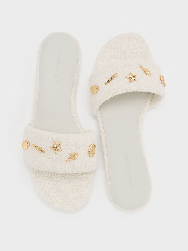 Tweed Beach Slide Sandals, Chalk, hi-res