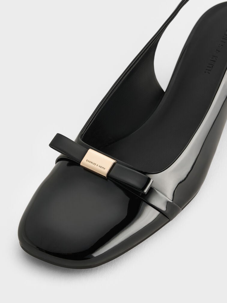 Dorian Patent Bow Block-Heel Slingback Pumps, Black Patent, hi-res