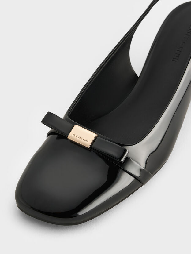 Dorian Patent Bow Slingback Pumps, Black Patent, hi-res