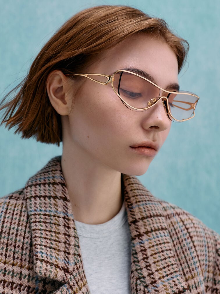 Ainsley Geometric Sunglasses, Light Gold, hi-res