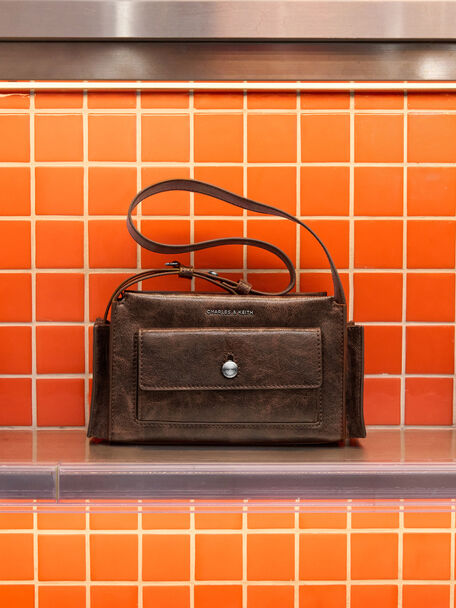 Zevon Multi-Pocket Shoulder Bag, Distressed Coffee, hi-res