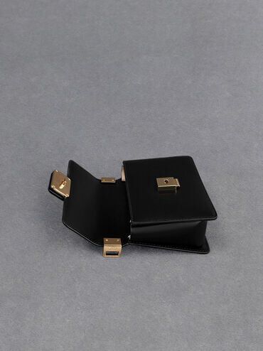 Leather Boxy Bag, Black, hi-res