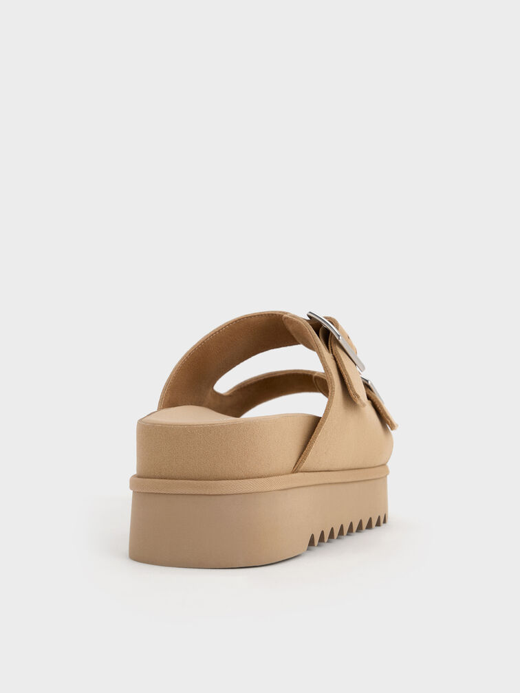Buckled Double-Strap Flatform Sandals, Beige, hi-res