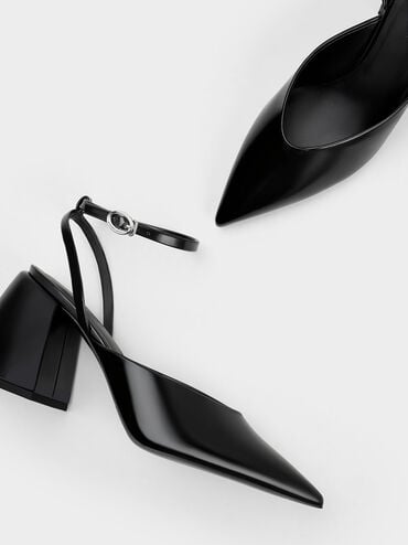 Chunky Heel Ankle-Strap Pumps, Black Box, hi-res