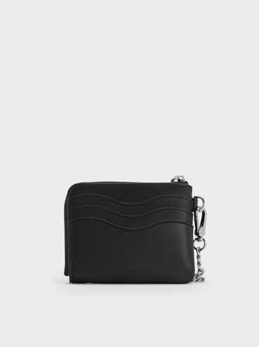 Nelly Wavy-Panel Chain-Strap Wristlet, Noir, hi-res
