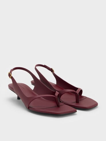 Rayne Square-Toe Kitten-Heel Thong Slingback Sandals, Burgundy, hi-res