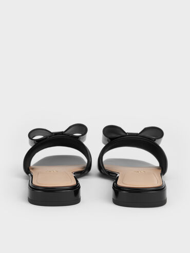 Lu Patent Leather Bow Slide Sandals, Black Patent, hi-res