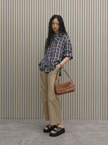 Gwynne Metallic-Buckle Belted Shoulder Bag, Chocolate, hi-res