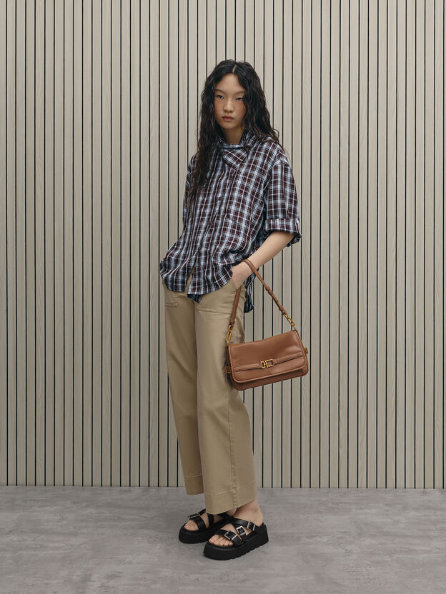 Gwynne Metallic-Buckle Belted Shoulder Bag, Chocolate, hi-res