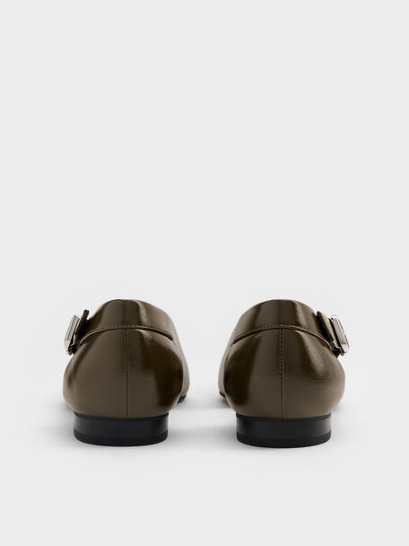 Buckled Cut-Out Ballet Flats, Olive, hi-res