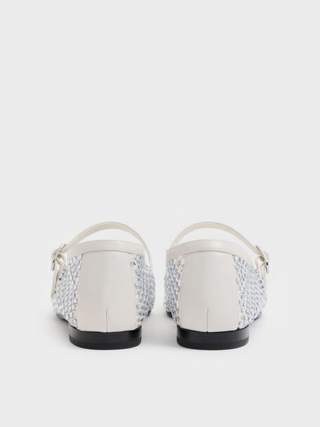 Maggie Mesh Crystal Mary Janes, White, hi-res