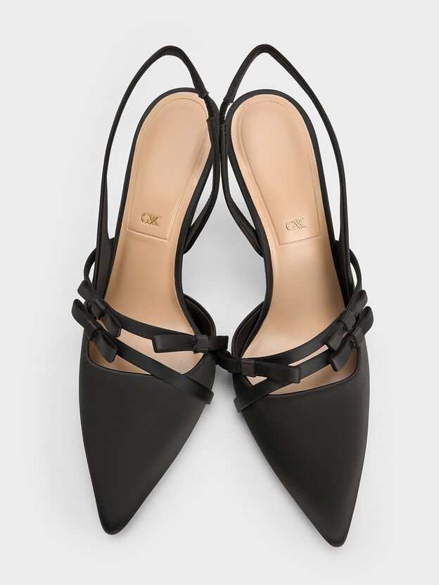 Jessy Bow Slingback Pumps, Black Textured, hi-res