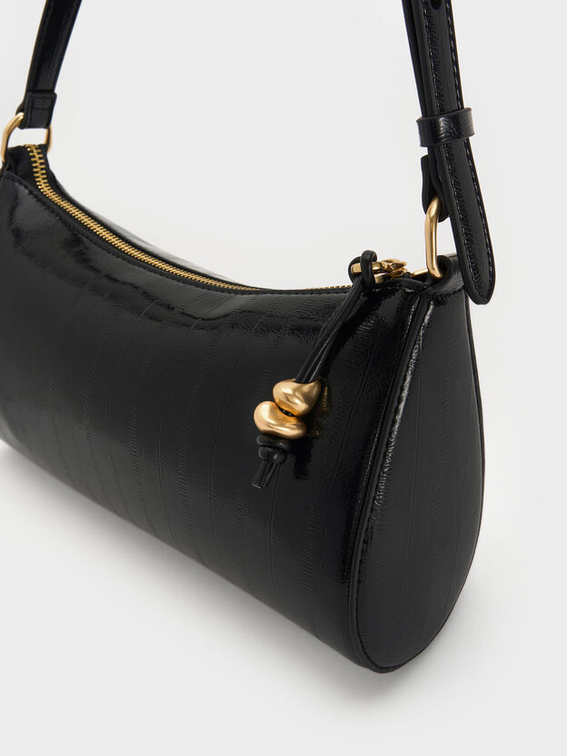 Augustine Eel-Effect Shoulder Bag, Black, hi-res