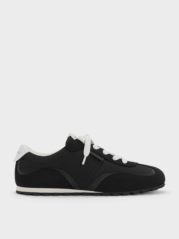 Nylon Contrast-Panel Sneakers, Black Textured, hi-res
