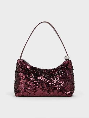 Jesmyn Sequinned Two-Way Bag, Burgundy, hi-res