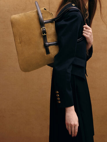 Victoria Recycled Suede Belted Trapeze Tote Bag, Sahara Sand, hi-res