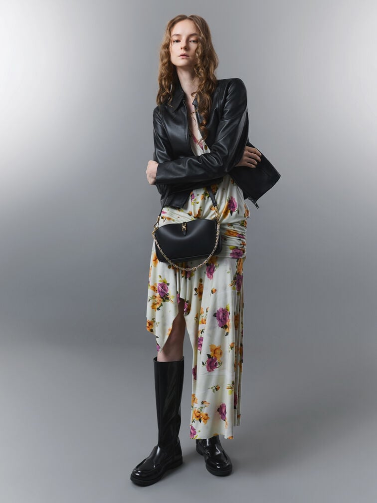 Adalyn Metallic-Buckle Chain-Handle Shoulder Bag, Black, hi-res