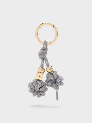 Knotted-Flower Charm, Grey, hi-res