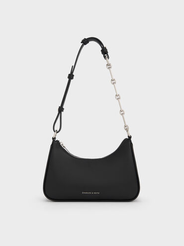 Lane Chain-Link Shoulder Bag, Noir, hi-res