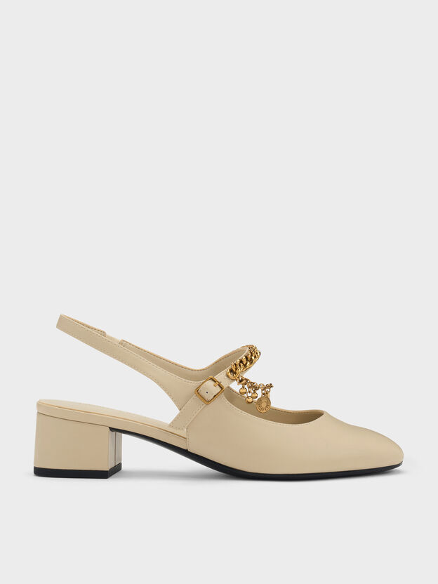 Double-Chain Charm Mary Jane Slingback Pumps, Chalk, hi-res