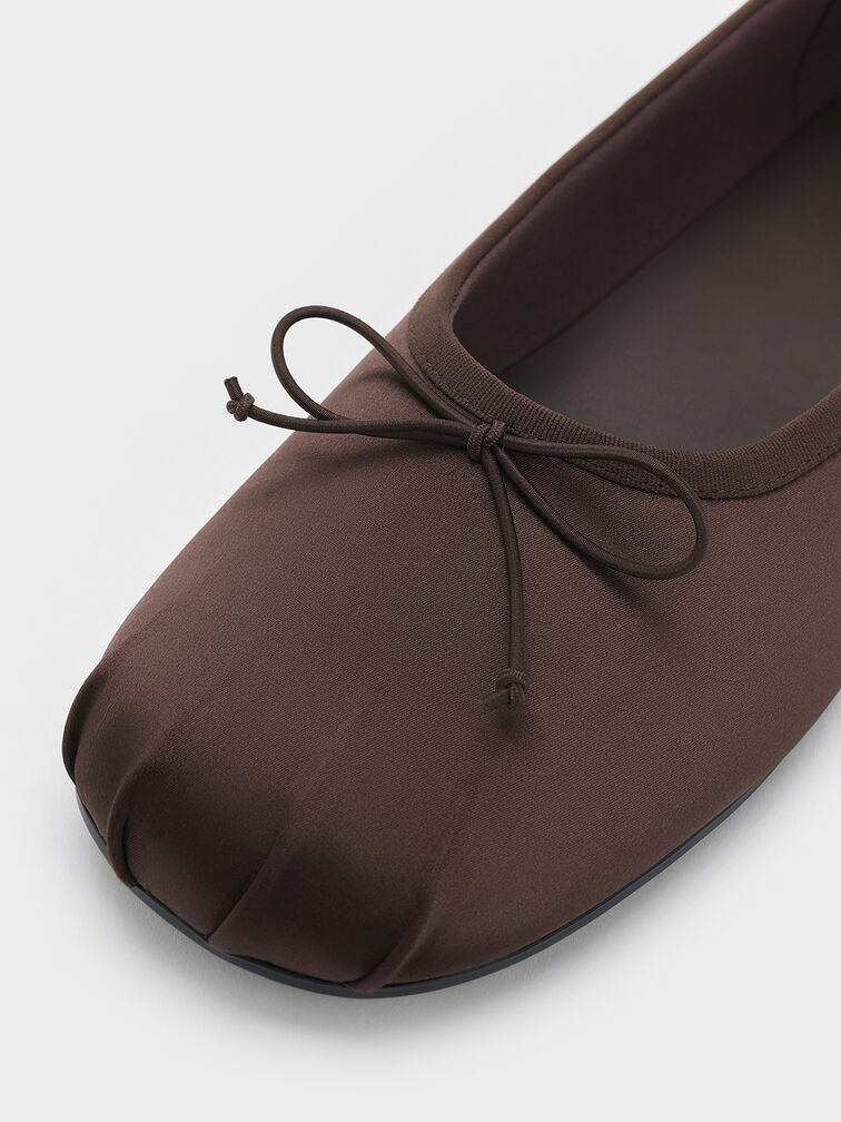 Satin Bow Ballet Flats, Dark Brown, hi-res
