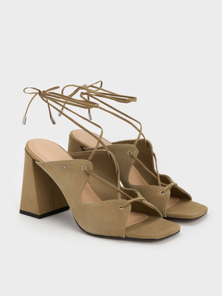 Jianna Suede Heeled Sandals, Military Green, hi-res