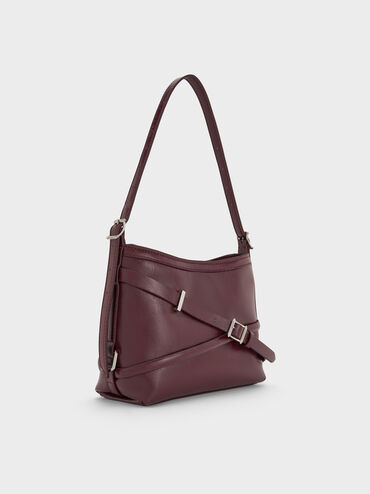 Bryna Buckled-Strap Crossbody Bag, Wineberry Red, hi-res