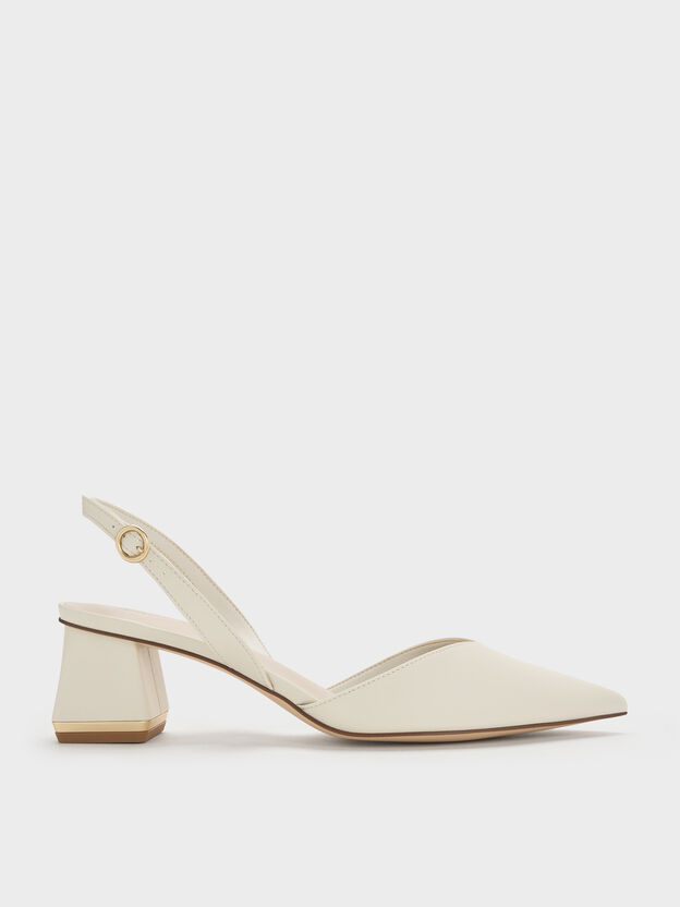 Katarina Metallic-Heel Slingback Pumps, Chalk, hi-res