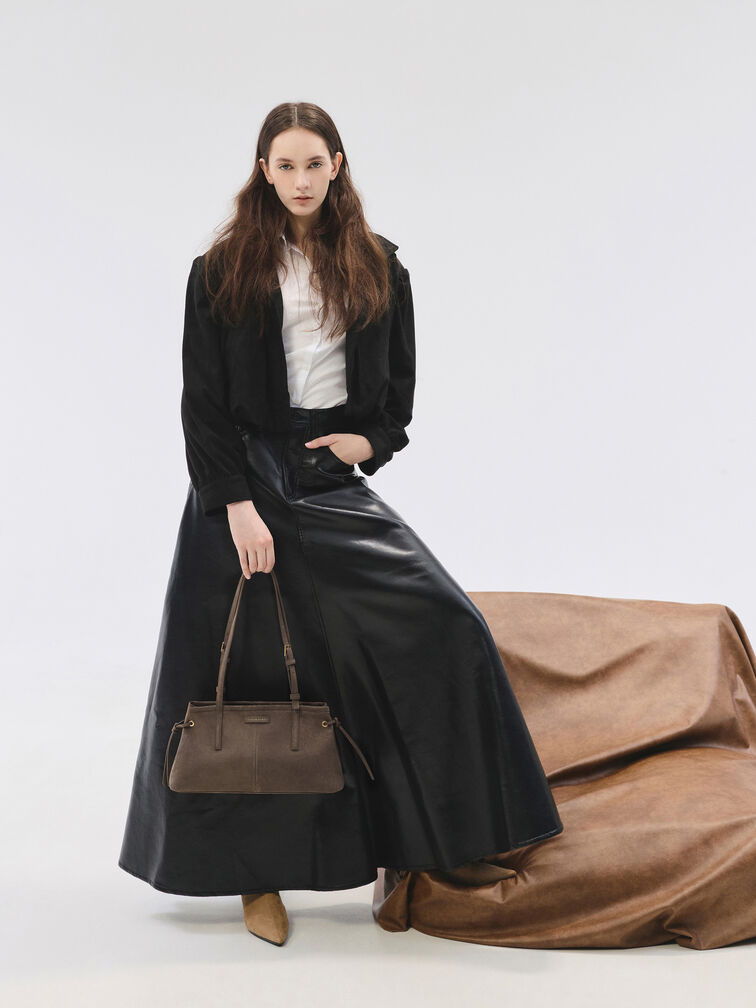 Noane Elongated-Handle Shoulder Bag, Stone Grey, hi-res