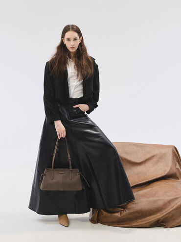 Noane Elongated-Handle Shoulder Bag, Stone Grey, hi-res