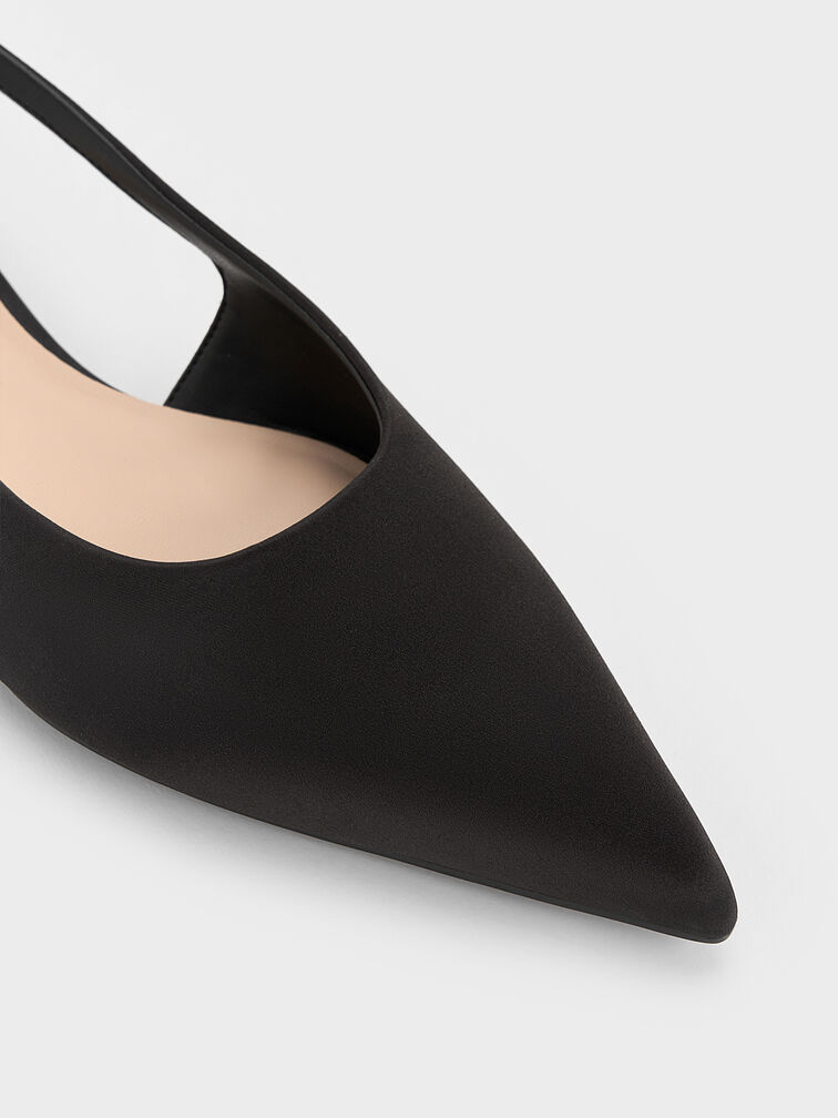 Satin Crystal-Embellished Strap Slingback Flats, Black Textured, hi-res