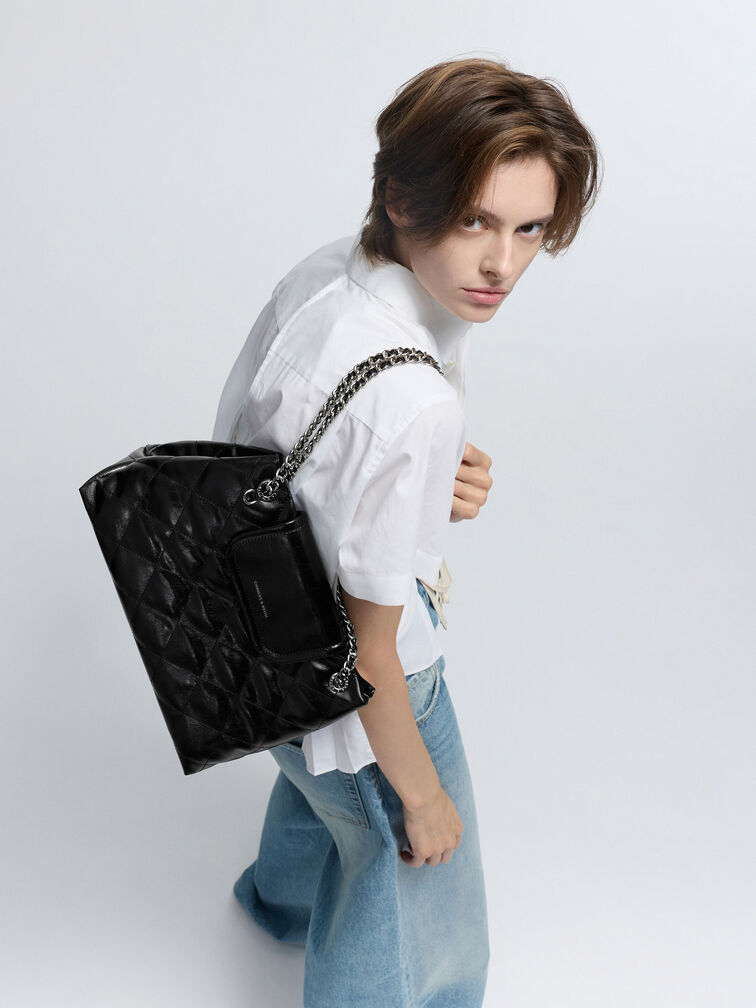 Large Apfra Quilted Shoulder Bag, Noir, hi-res