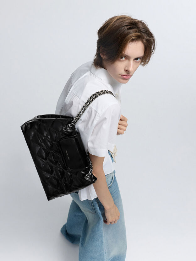 Large Apfra Quilted Shoulder Bag, Noir, hi-res
