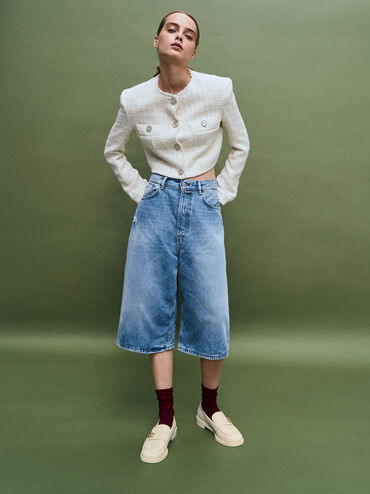 Metallic-Accent Loafers, Chalk, hi-res