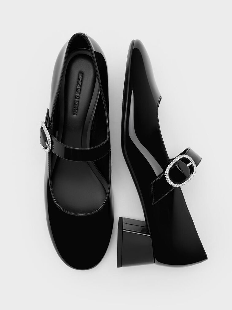 Jannie Patent Crystal-Buckle Mary Jane Pumps, Black Patent, hi-res