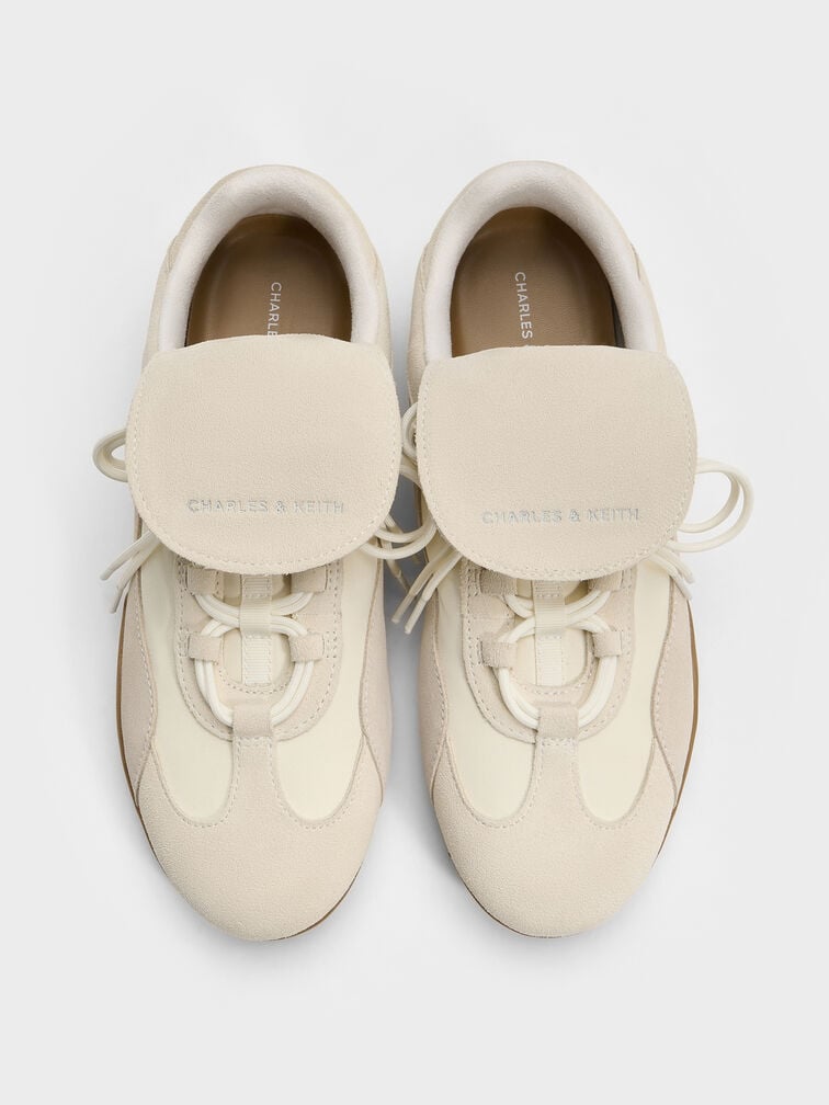 Nylon & Suede Top-Flap Sneakers, Chalk, hi-res