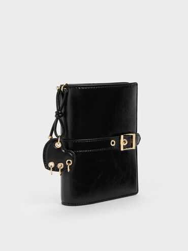 Rey Heart Belted Passport Holder, Black, hi-res